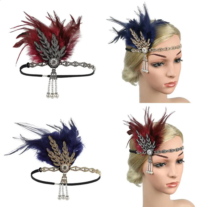 Women Hairband Headpiece Feather Flapper Headband Headdress Vintage Costume Party Hair Accessories 241122