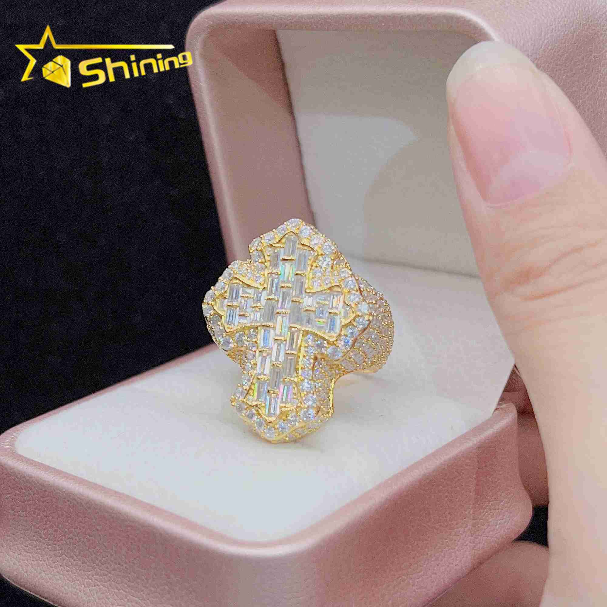 Sterling silver 925 fine fashion hip hop ring vvs moissanite lab diamond iced out jewelry mens ring