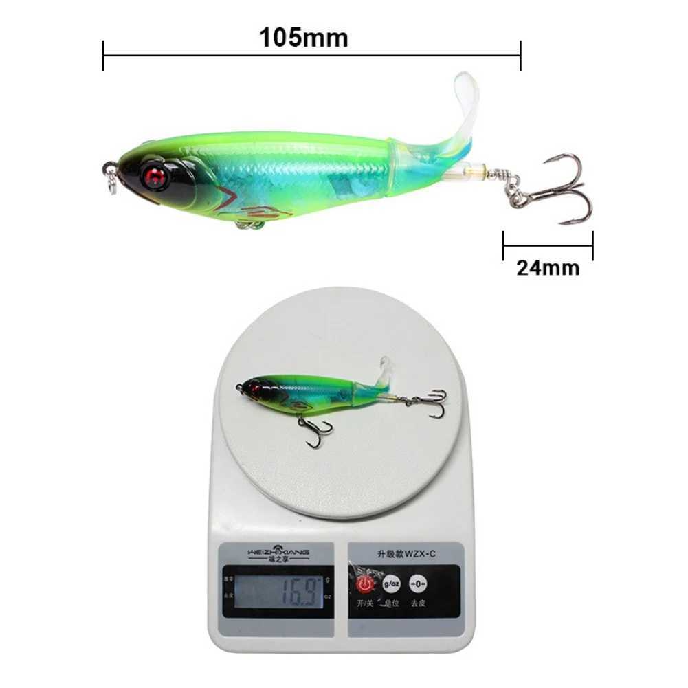 10.5CM Whopper Popper Topwater Fishing Lure Artificial Hard Bait 3D Eyes Plopper With Soft Rotating Tail Fishing BaitsXJ241128