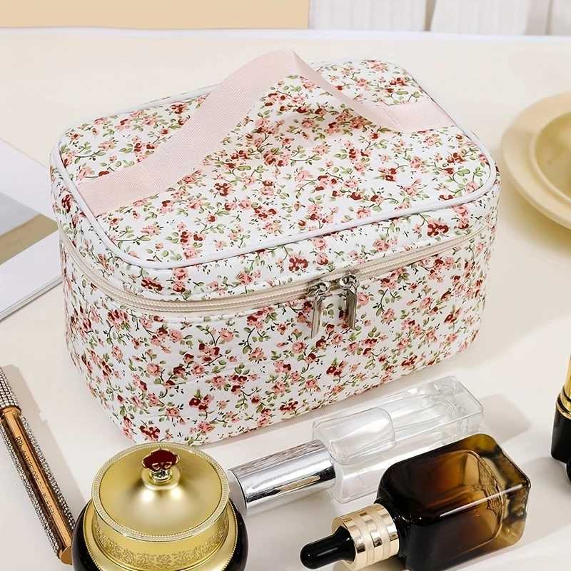 Large-Capacity Makeup Bag Floral Print Cosmetic Bag For Girl Portable Womens Cosmetic Bag Travel Bag Bathroom W Bag For EaXJ241206