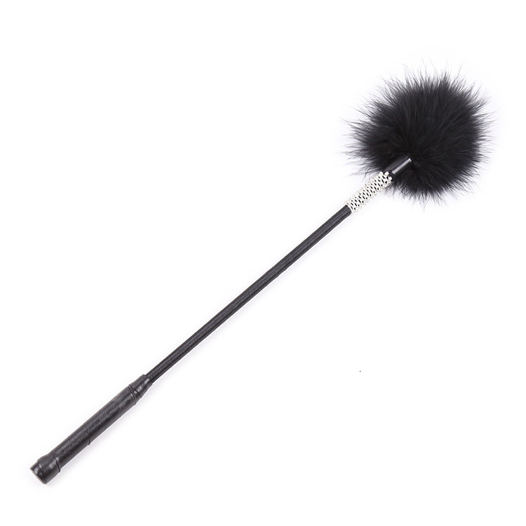 SM Sex Toys Couple Flirting Feather Teasing Stick with Diamond Handle Black and White Feather Skin Stimulating Tool