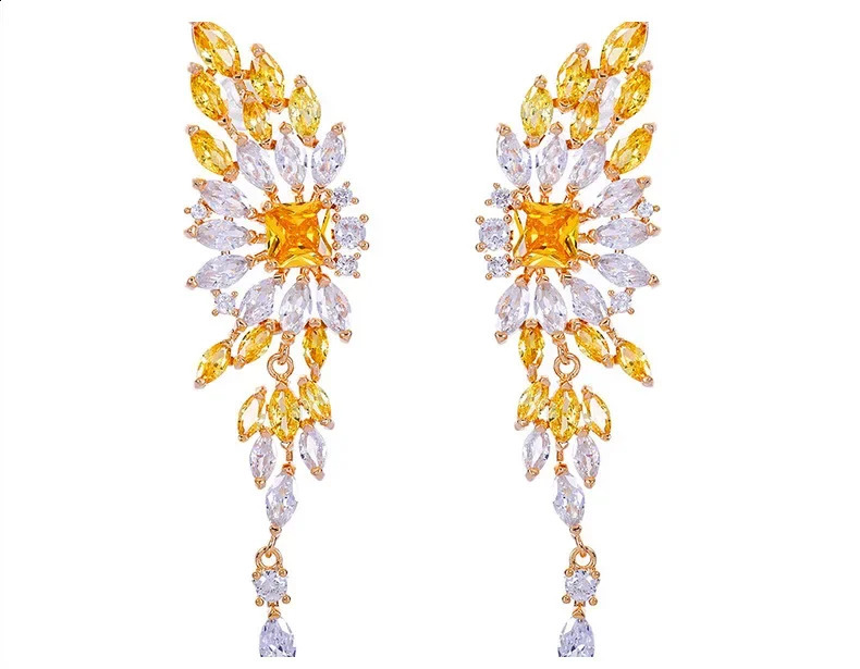 925 sterling silver elegant tassel pendant earrings yellow zircon long pendant ladies banquet wedding exquisite jewelry 241205