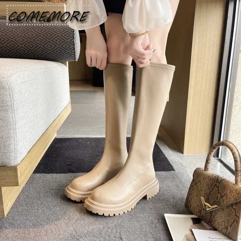 High Quality Autumn boots thick soled winter shoes low H-shaped English round toes Lg knight Bottas de Mujer Brown T241206