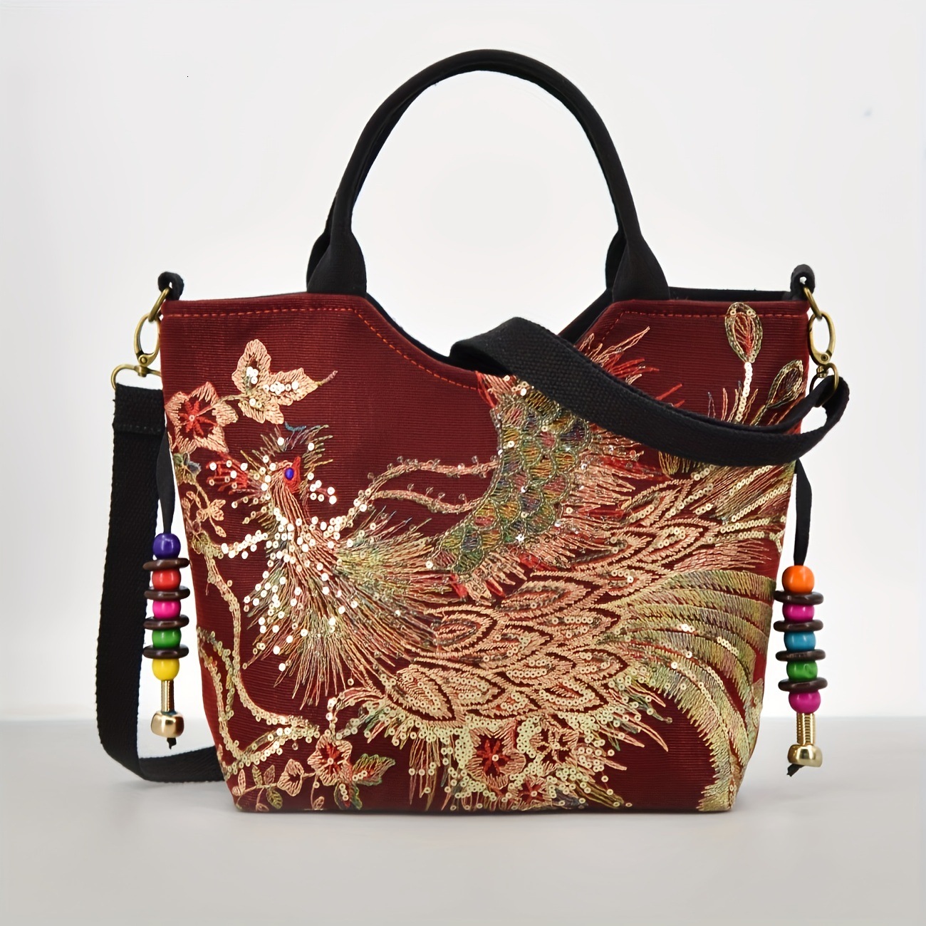 Ethnic Style Large Capacity Strap Crossbody Bag Canvas Embroidered Single Shoulder Handbag