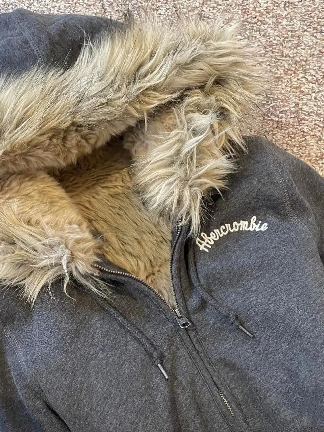 Hooded sweatshirt womens autumn American street style fur collar cardigan jacket n loose zipper thickened y2k top 241204