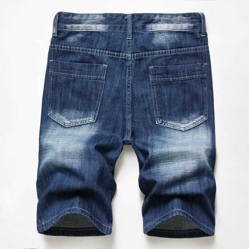 Summer New Mens Denim Shorts Blue Straight Slim Fit Fashionable Ripped Short Jeans Hip Hop High Street Casual Shorts MaleXJ241206