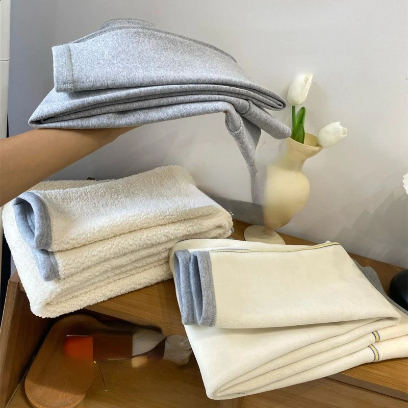 Cotton Super Thick Lamb Wool Leggings Autumn Winter Fashion Fleece Grey Ankle Pants Solid High Waisted Warm 241205