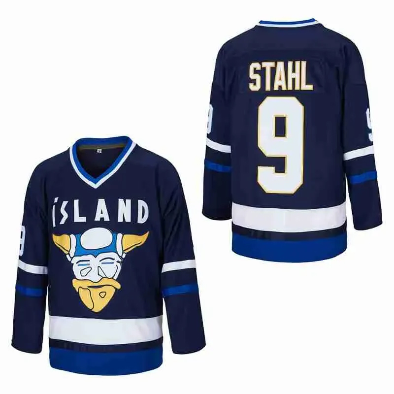 Gunnar Stahl Mens Mighty Ducks 9 Iceland Hockey Jersey Movie Ice Hockey Jerseys Embroidered S-XXXL In Stock
