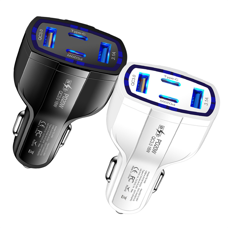 4 in 1 Car Quick Charger PD 20W 2USB+2PD Car Power Adapter USB Tyoe C Car Cigarette Lighter Charger 12-30V for iPhone 16 15 14 Huawei Samsung