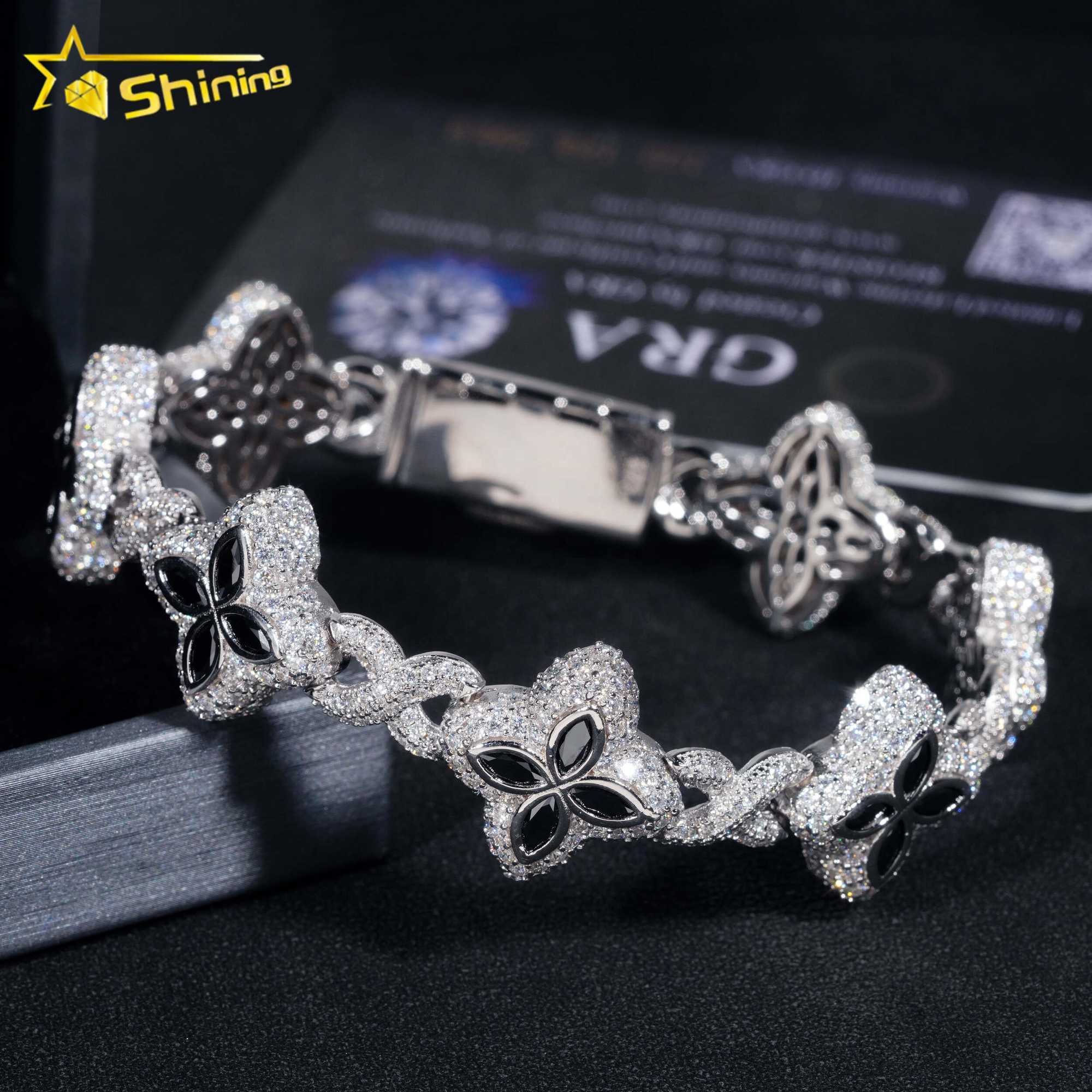 2024 new arrivals fashion fine jewelry 925 sterling silver vvs moissanite diamond four leaf clover tennis bracelet