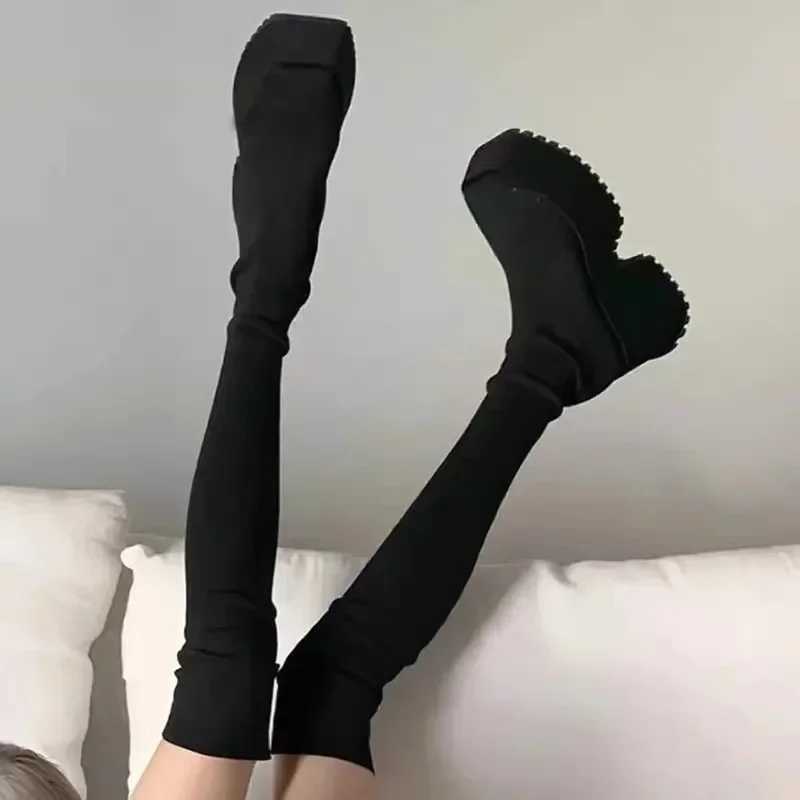 High Quality Fem Hot S Platform Wens Boots Over Knee Boots Wens Slippers Square Toes Wedge Shoes Wen Zhapatos T241206