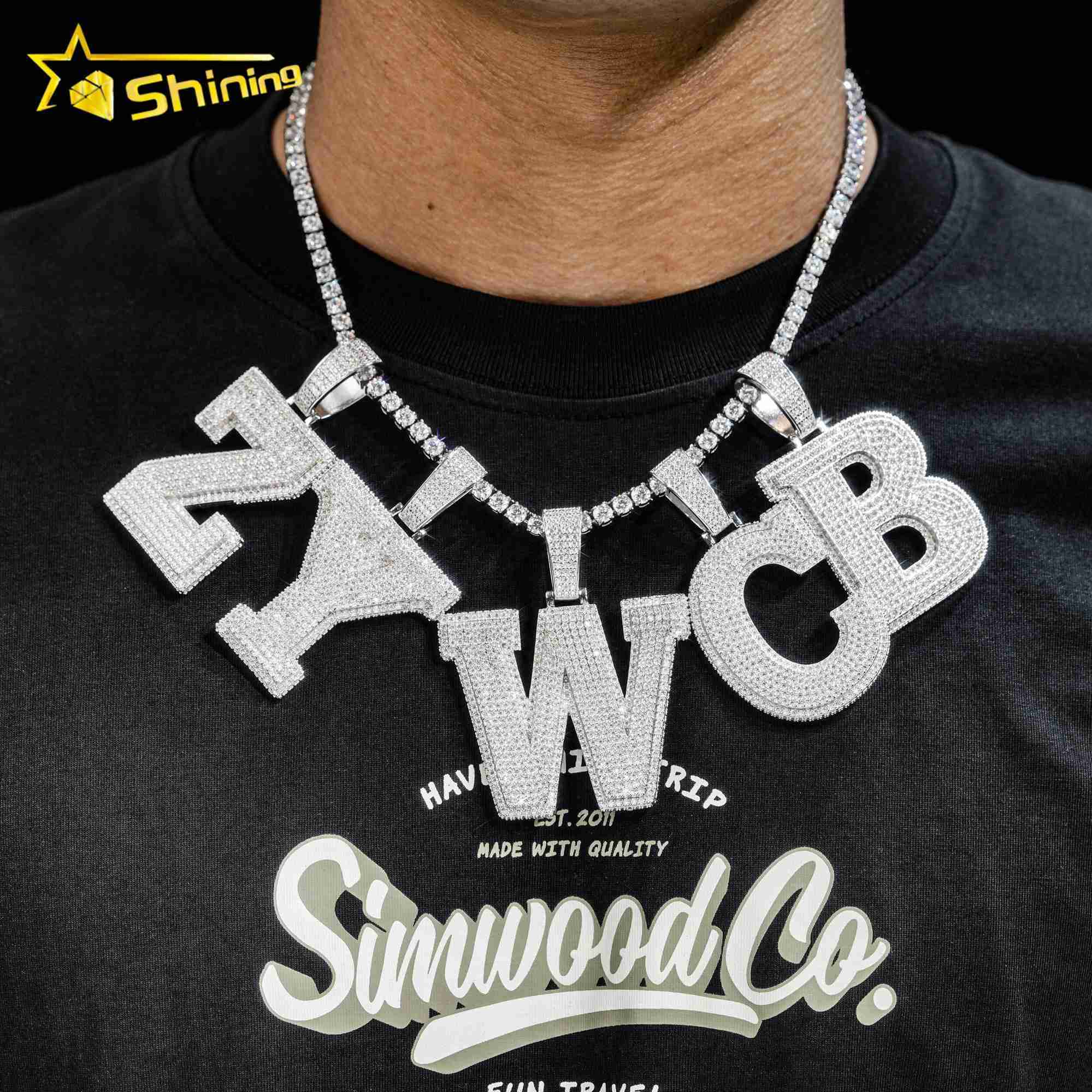 High Quality Bling 925 Silver Fully Iced Out Custom Letter D Moissanite Hip Hop Pendant For Men