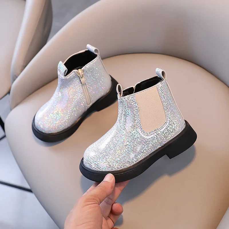 Sparkly Evening Prom Par Shoes Girls Appealing Princess Chelsea Boots for Children Glitter Lattice Low Heel Short Boots H03292XJ241206