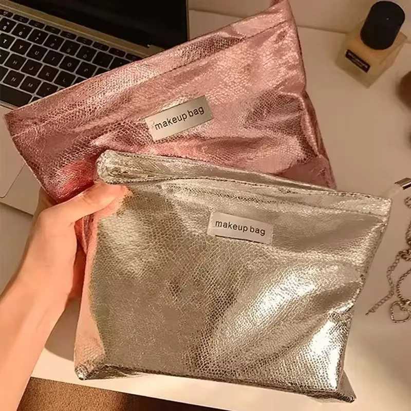 Portable Large Capacity Shiny Sequins Cosmetic Bags Sier Champagne for Women Toiletries Skincare Storage Bag Make Up PouchXJ241206