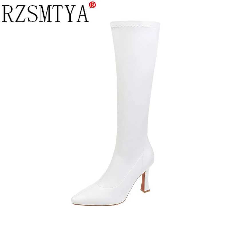 High Quality Autumn Wen Boots Pointed Toe Knee High Boots Fi High Heel Lg Boots Zipper Winter Shoes Women White T241206