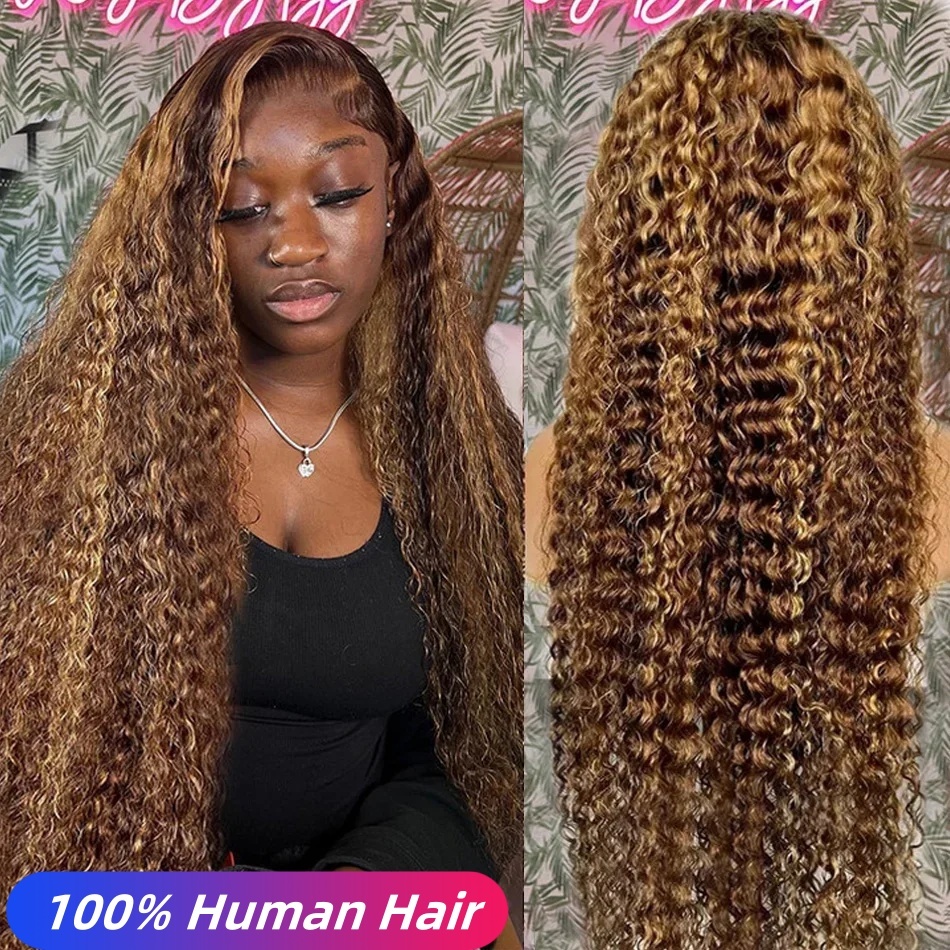 Deep Wave P4/27 Color Curly 200 Density 13X4 HD Transparent Lace Front Human 100% Natural Brazilian Hair Frontal Wigs
