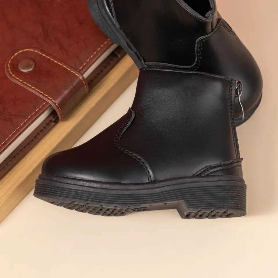Classic Solid Color Leather Childrens Boots Fashionable Versatile Childrens Shoes Boys Girls Flat Bottom Waterproof MartinXJ241206