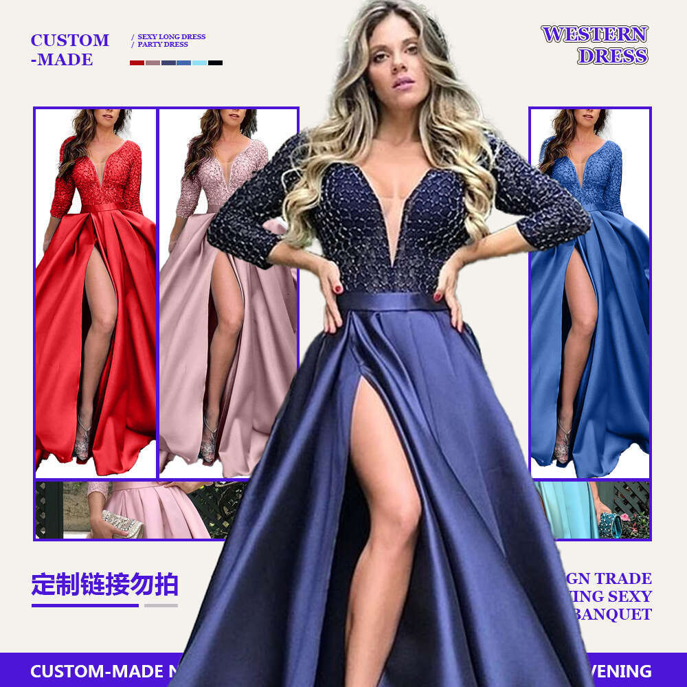 European and American Women's Hot Stamping Grand Display Sexy Long Banquet Evening Dress 2024 Versatile New Trendy Clothing Ins