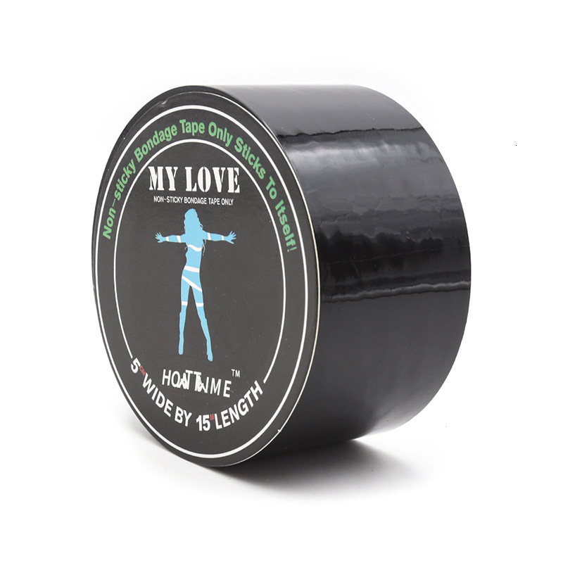 SM adult sexual products for women, bound and fixed with black electrostatic tape, yellow skin tape