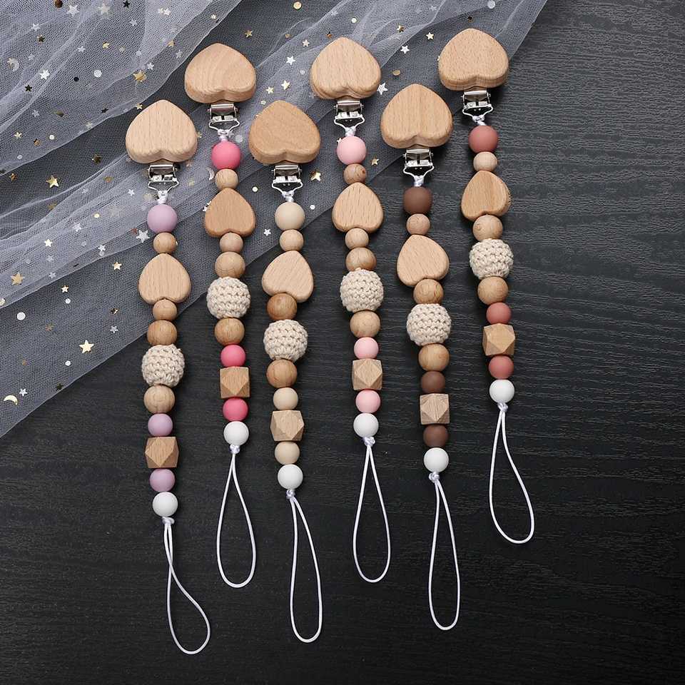 Pacifier Holders Clips# New Heart Baby Anti-Drop Chain Pacifier Clips Silicone Beads Infant Nipple Appease Soother Chain Clips Dummy Holder Nipple Cli