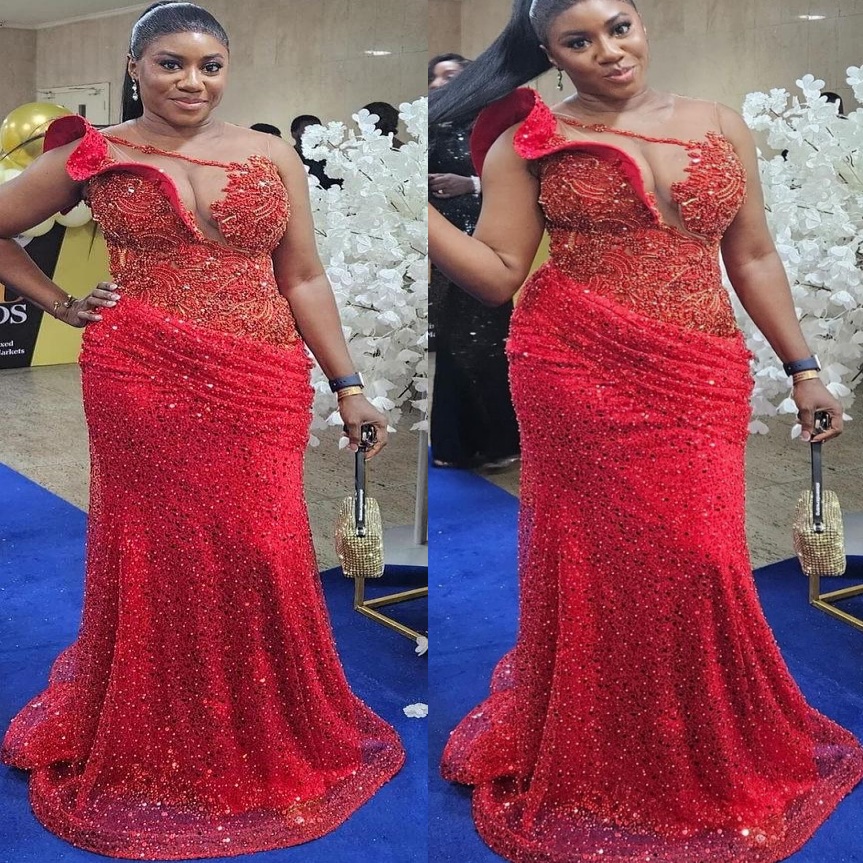 Red Mermaid Prom Dresses 2025 Sheer Neck Sequined Rhinestones Evening Formal Party Second Birthday Engagement Gowns Plus Size Dress For Special Occasi