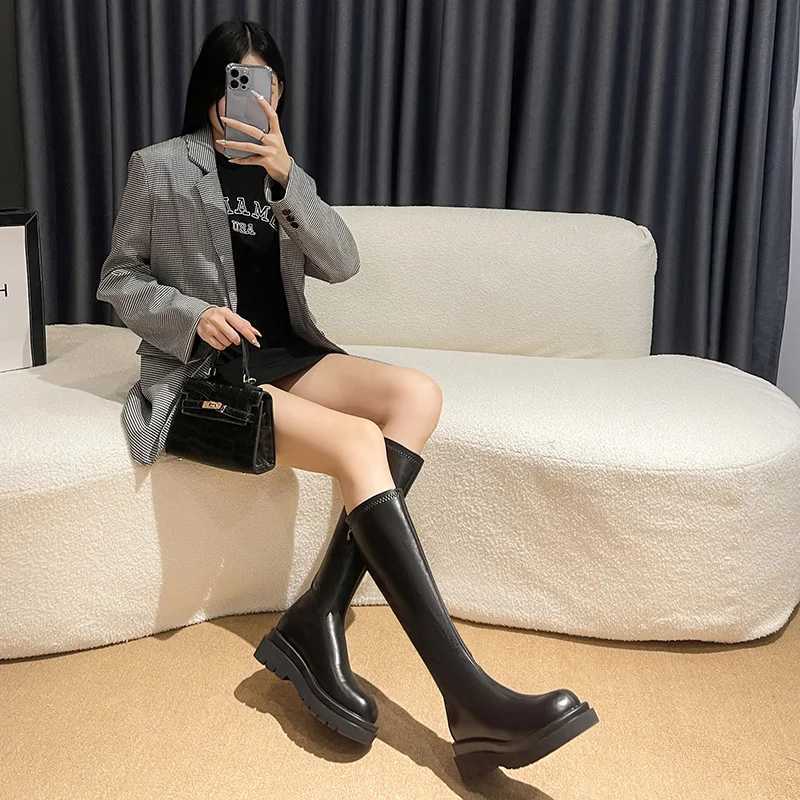 High Quality Platform Heel Warm Knee High Boots Fi Cfort Warm Fur Leather Shoes Autumn Warm Knight Lg Boots T241206