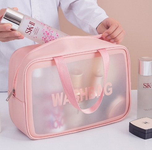 High appearance waterproof transparent toiletry bag ins style hand-held frosted makeup bag portable travel bath storage bag#7 swissmilitary