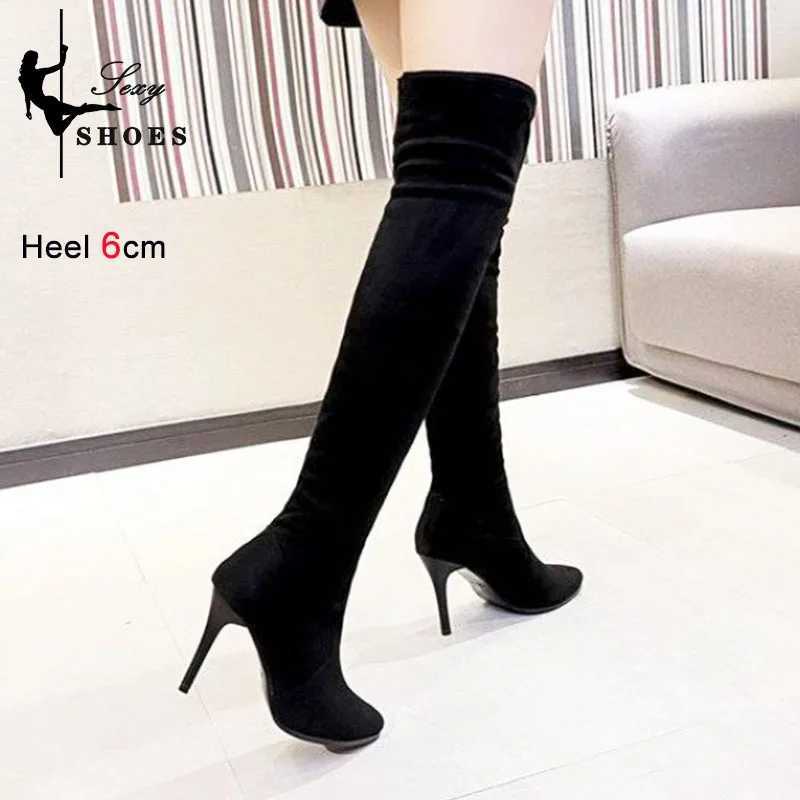 High Quality Super Knee Lg Tube Boots Warm New Winter P High H 6cm 8cm 10cm Black Suede Corner Thin H Party Shoes T241206