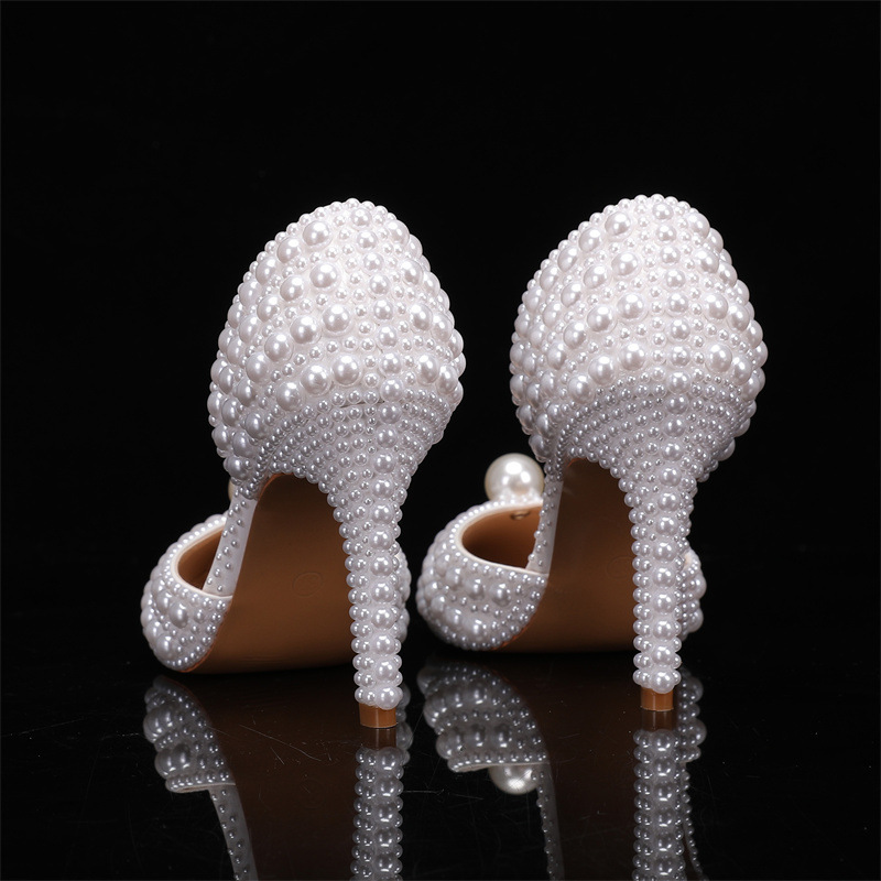 Full Pearls Beaded Decoration Women Pumps Elegant Pointed Toe Thin High Heels Female Wedding Bridal Banquet Prom Shoes