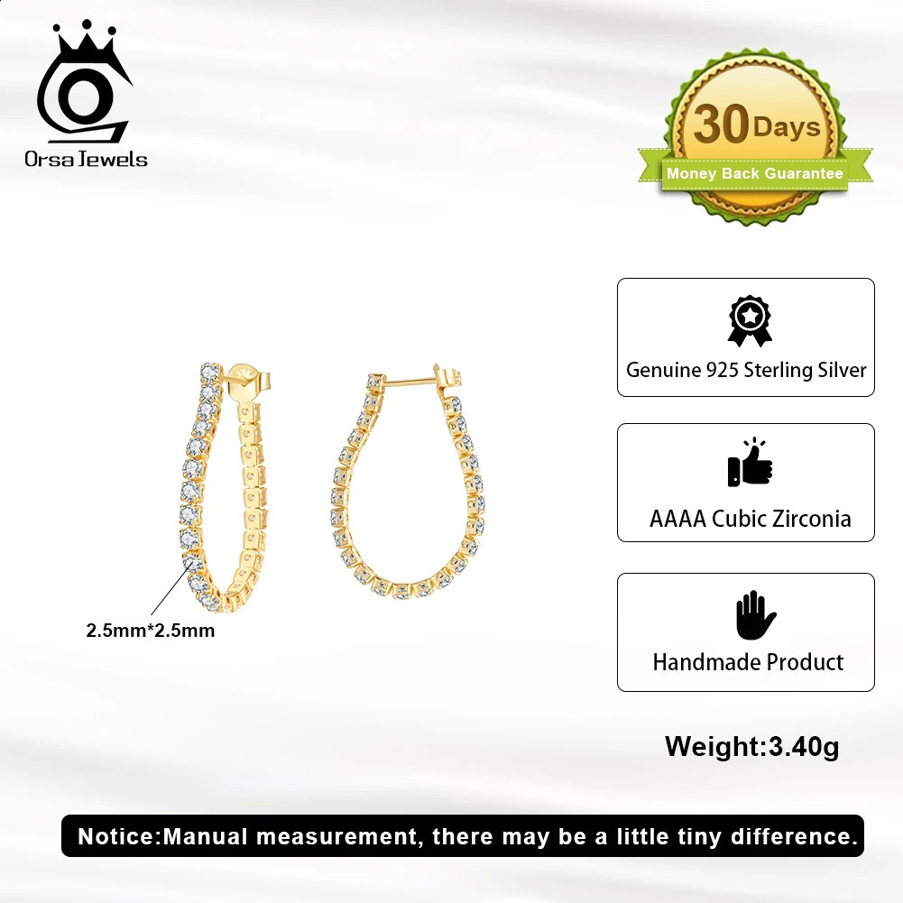 ORSA JEWELS 925 sterling silver 2.5mm round cut CZ womens tennis chain earrings 4A zirconia ring earrings jewelry SE395 241205