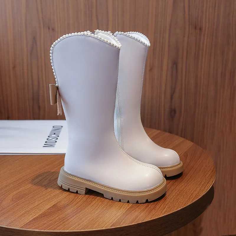 New Platform Winter Long Boots for Kids Girl Fashion Beaded Pipe Boots Princess Elegant Thick Bottom Student Knight ShoesXJ241206