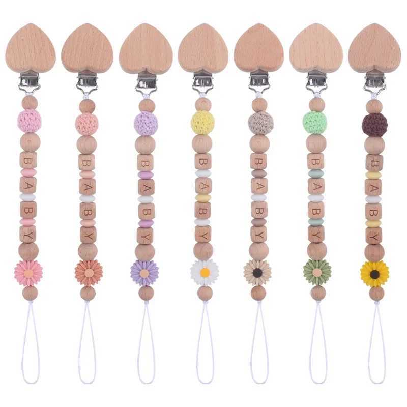 Pacifier Holders Clips# Customized Baby Pacifier Clip Chain Personalized Name Dummy Holder Teething Toy Daisy Silicone Beads Soother Chains Chew Gift 