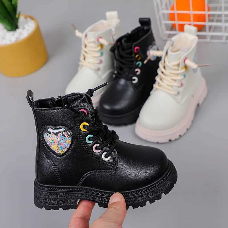 Autumn New Fashion Girl Boot Casual Versatile Comfort Girls Shoe Anti Slip Cute Rainbow Ankle Boot Sequins Simple Leather BootsXJ241206