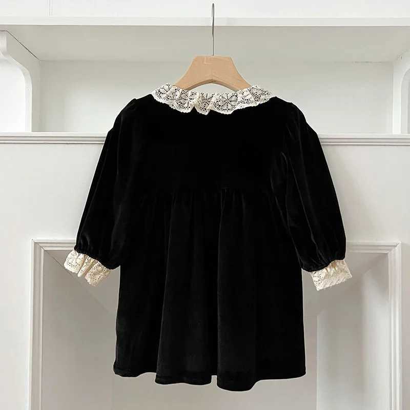 1-6Yrs Christmas Par Dress Peter Pan Collar Lace Red Black Dress Long Sleeve Dress Cute Sweet Baby Girls Dress Autumn ClothingXJ241206