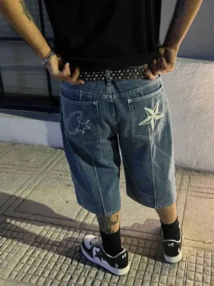 DEEPTOWN Y2k Hip Hop Denim Shorts Jorts Mens Streetwear Harajuku Fashion Casual Punk Rock Gothic Wide Leg Baggy ShortsXJ241206
