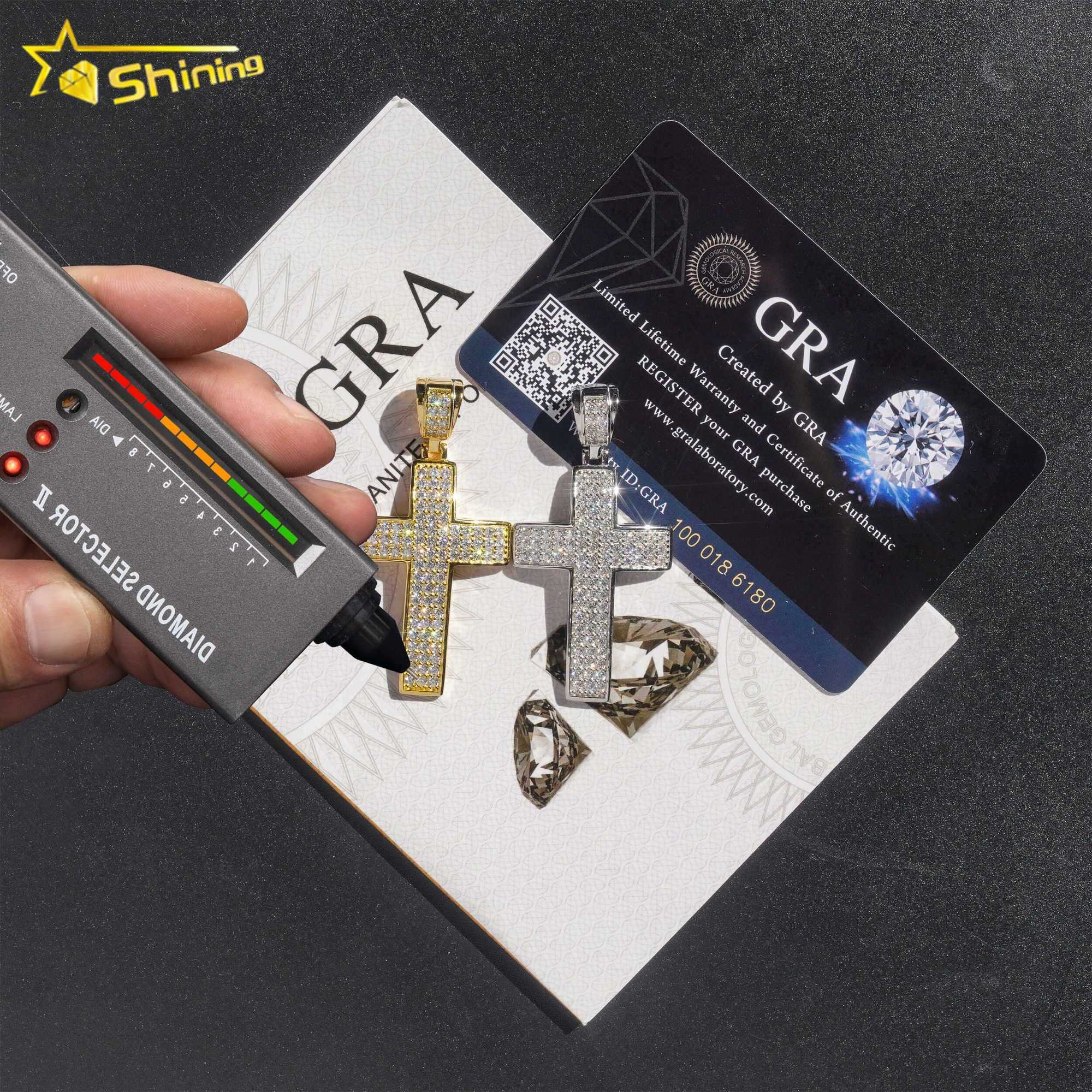 GRA certified 925 sterling silver moissanite cross pendants men women hip hop fashion cross charms with chains