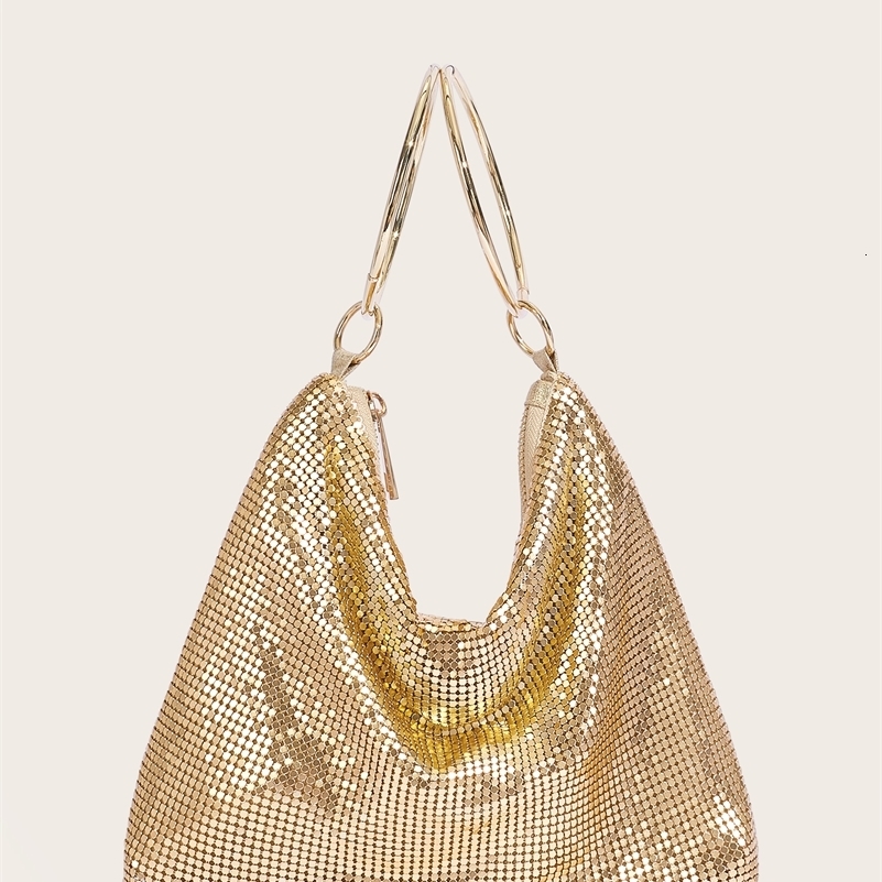 2024 Fashion Evening Bag Party Handbag for Women Large Capacity Gold Aluminum Sheet Purse 241126