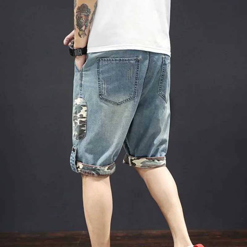 Multi Color Male Denim Shorts Graphic Stretch Blue New In Thin Mens Short Jeans Pants Baggy Streetwear Wide Jorts Y2k DesignerXJ241206