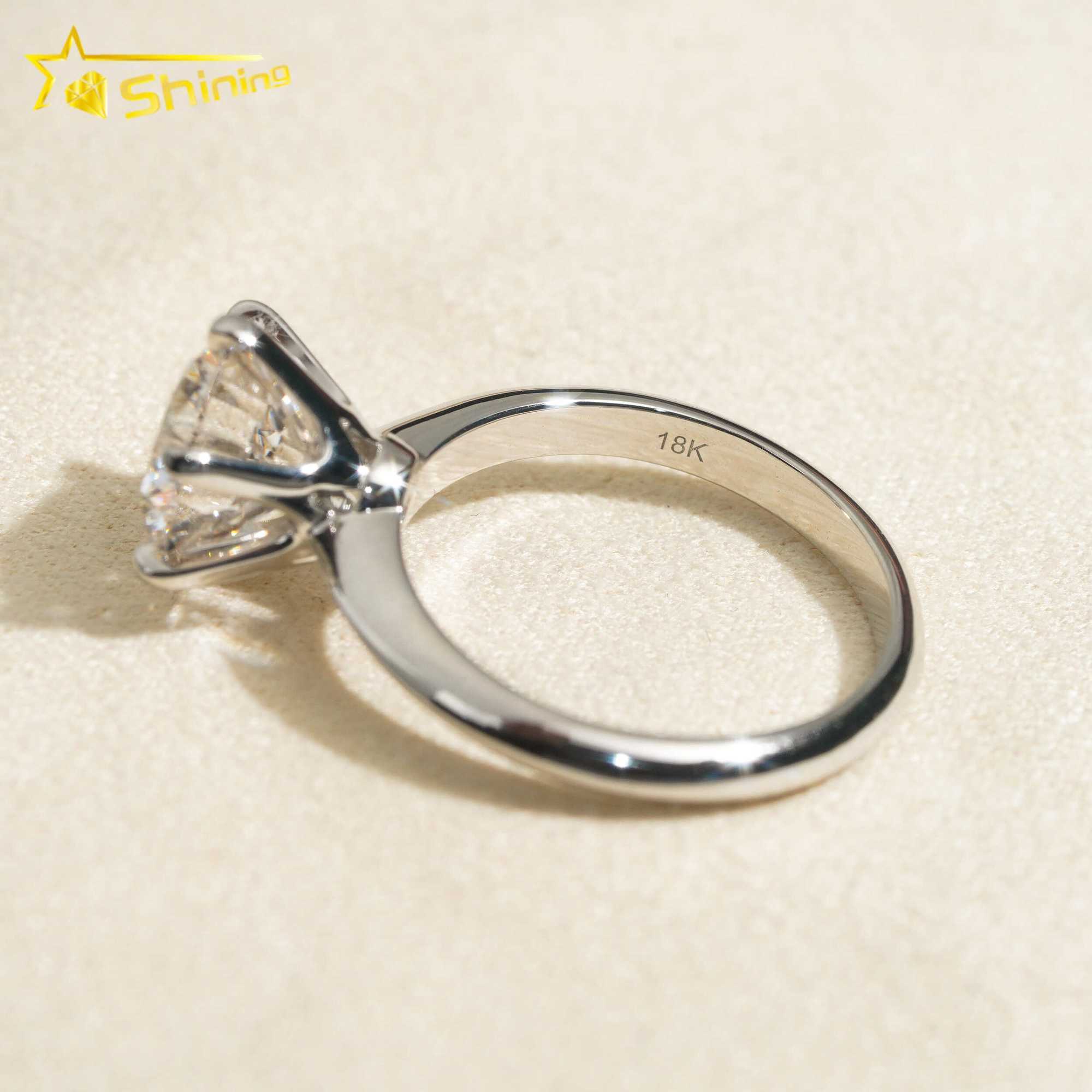With Certificate Classic 6 Claws Solitaire Round Brilliant Cut 2ct VS2 Lab Grown Diamond CVD Engagement Ring 18K Solid Gold