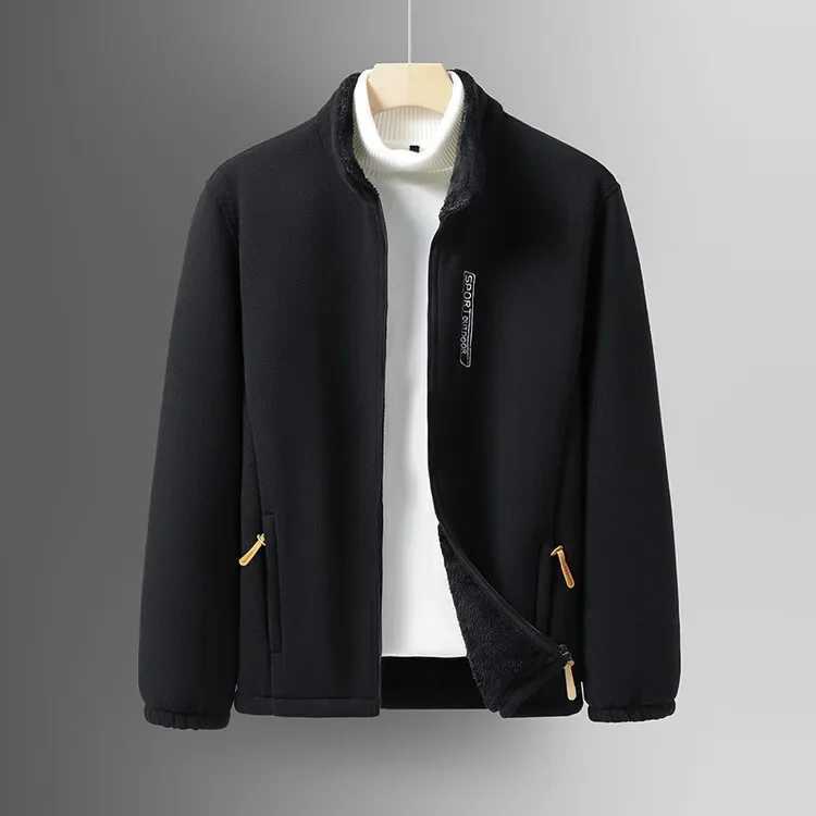 Winter Mens Double-sided Velvet Casual Jacket with Zipper Stand Collar and Velvet Warm JacketXJ241206