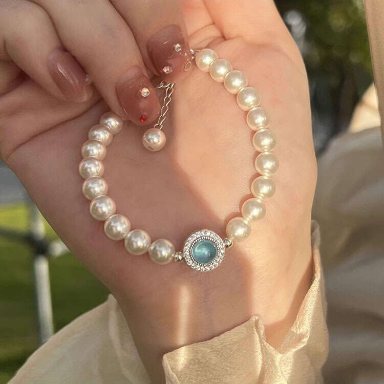 S925 pure silver natural sea blue treasure strong light pearl bracelet for women's niche, light luxury, exquisite high-end feeling bracelet