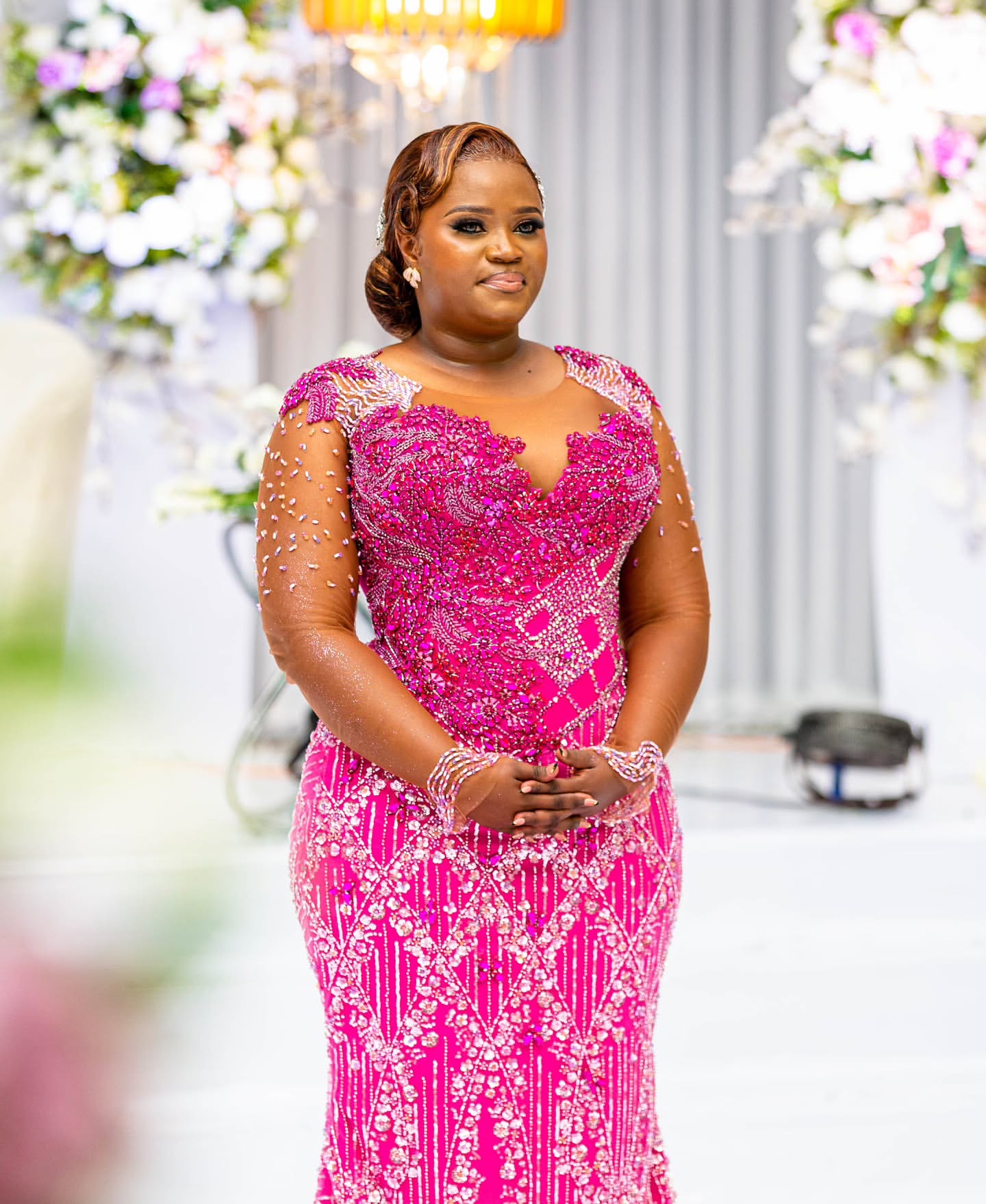 Fuchsia Mermaid Prom Dresses 2025 Sequined Rhinestones Full Sleeves Evening Formal Party Second Birthday Engagement Gowns Plus Size Dress For Special 