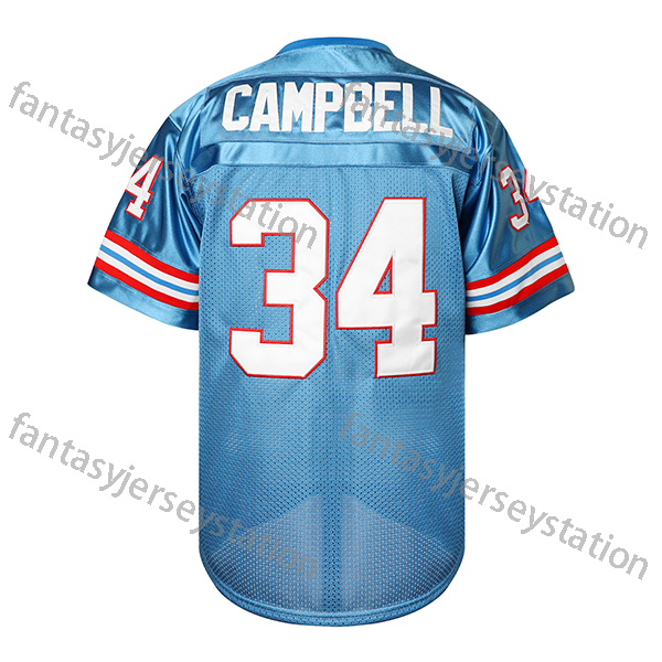 Football Jersey #34 Blue Campbell Polyester V-Neck Embroidered Men's Athletic Tops for Training Outdoor Activities, Loose Fit Adult Universal Jer