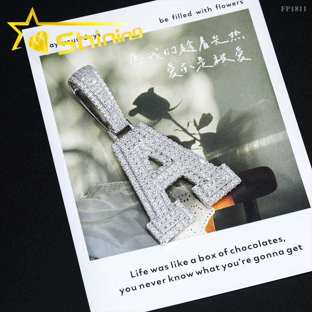 Initial letter pendant VVS moissanite pendant 925 silver gold plated iced out letter pendant Hot sale hip hop jewelry