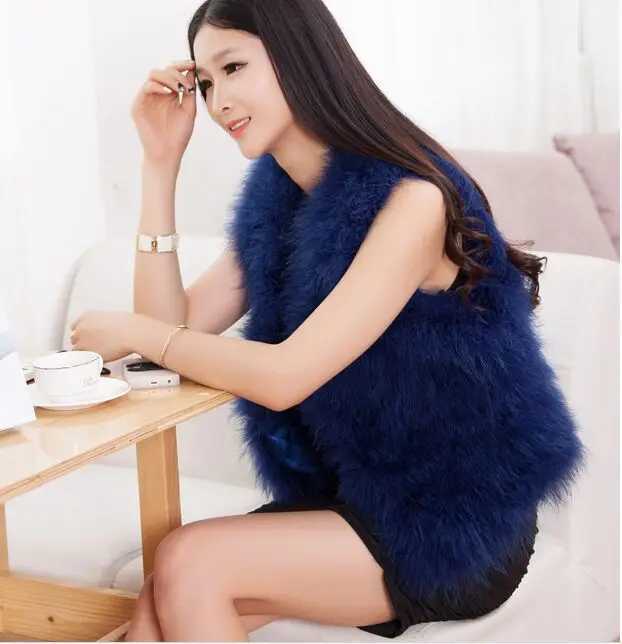 2015 new fashion autumn winter natural ostrich fur vest coat sveless vest fur Waistcoat Winter Coat plus S-3XLXJ241206