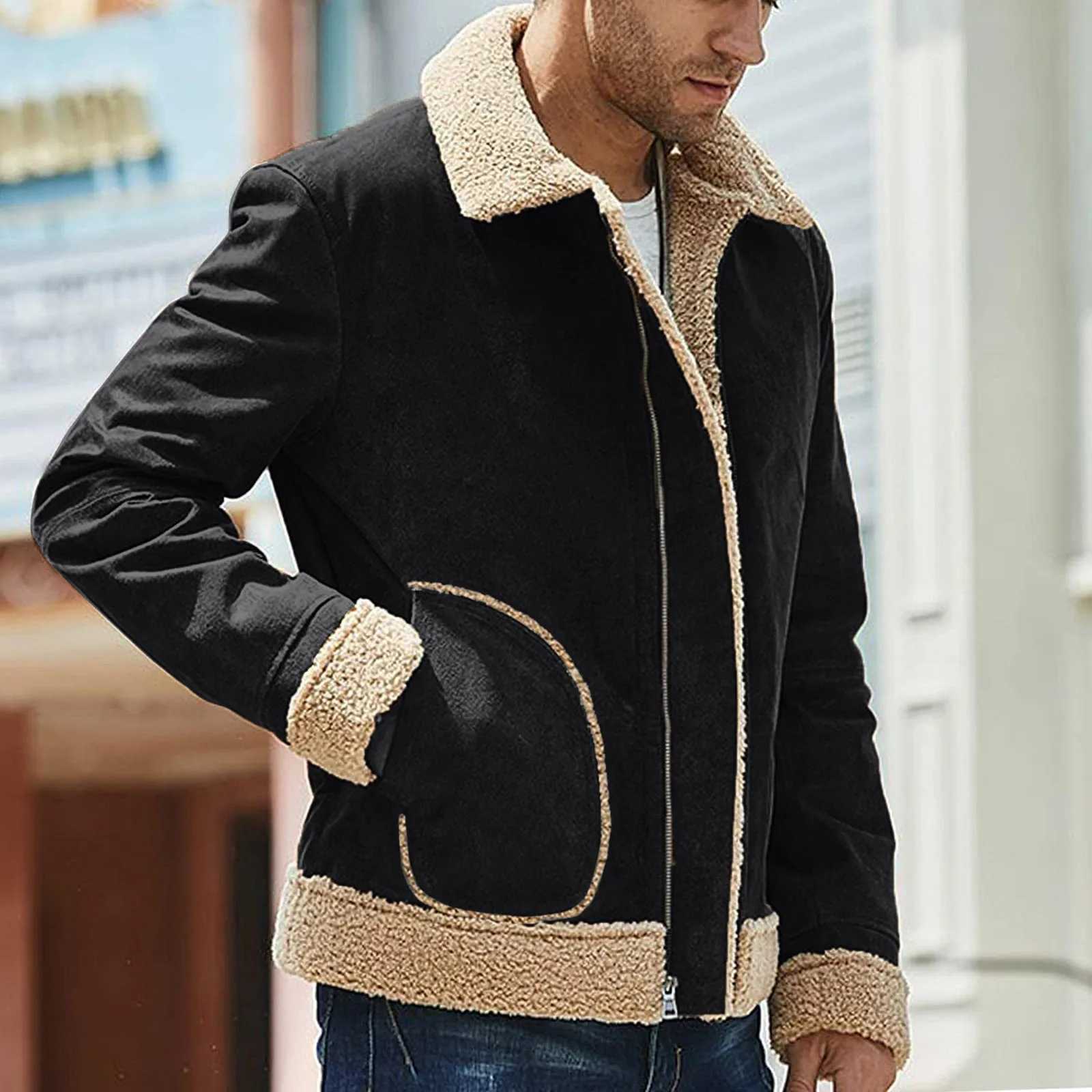 2024 Winter Thick Fleece Imitation Leather Jacket Fashion Biker Style Jacket MenS Windbreaker Leather Jacket Coats Ropa HombreXJ241206