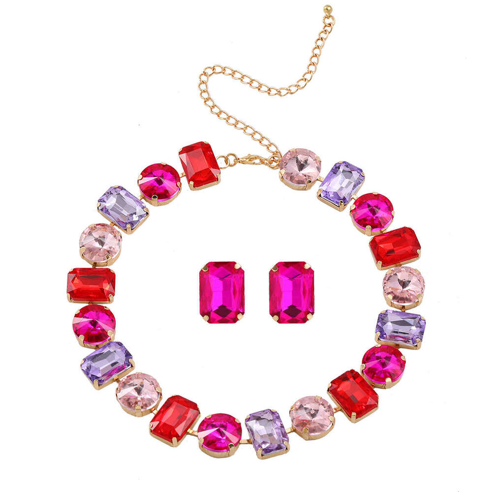 Hot selg color full dia rhie accessories for dinner party exaggerated necklace earring set