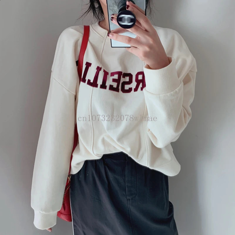 Korean Fashion Letter Print Hoodies Oversized Chic Women Round Neck Hoodie Casual Y2K High Street Winter Autumn Female Pullover 241203