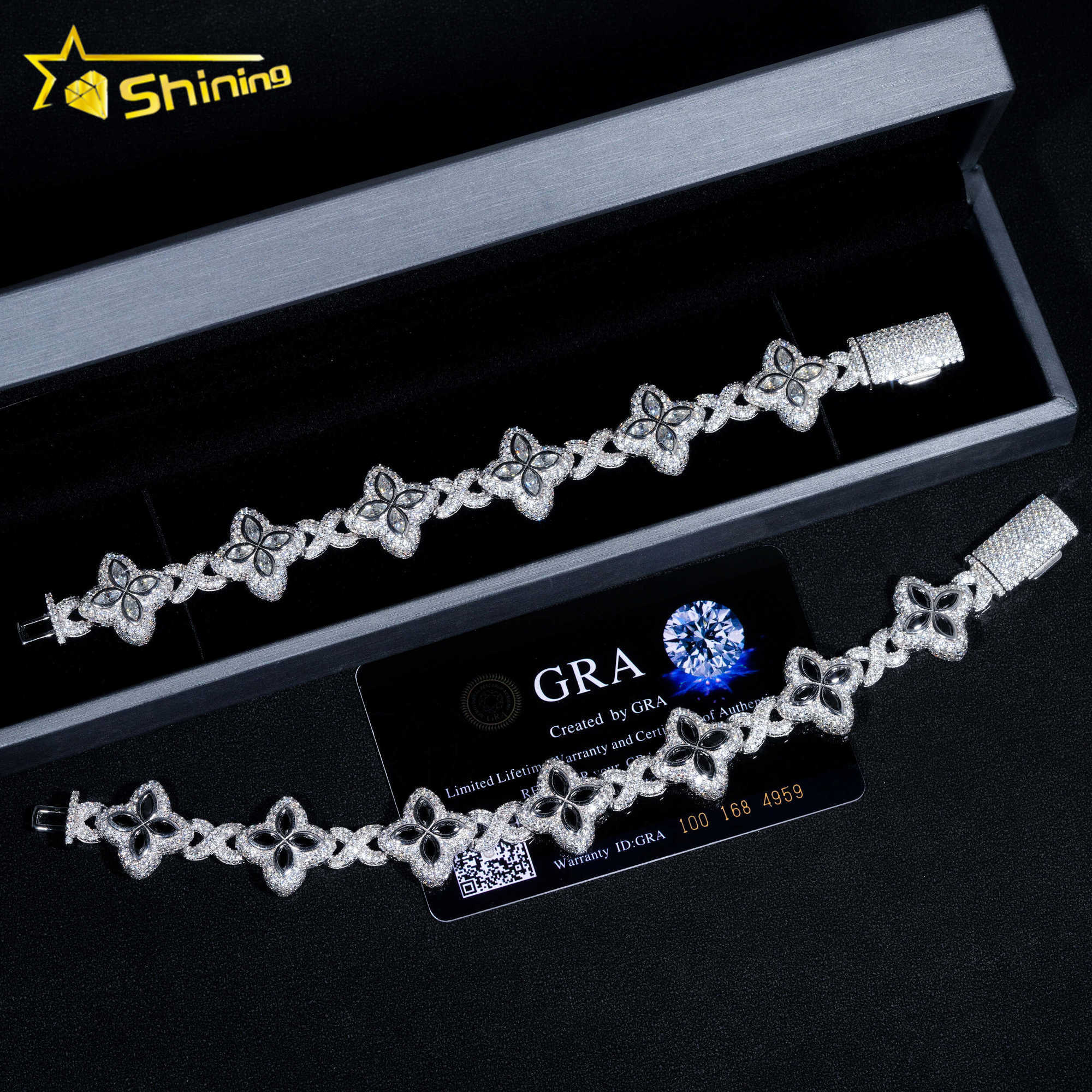 2024 new arrivals fashion fine jewelry 925 sterling silver vvs moissanite diamond four leaf clover tennis bracelet