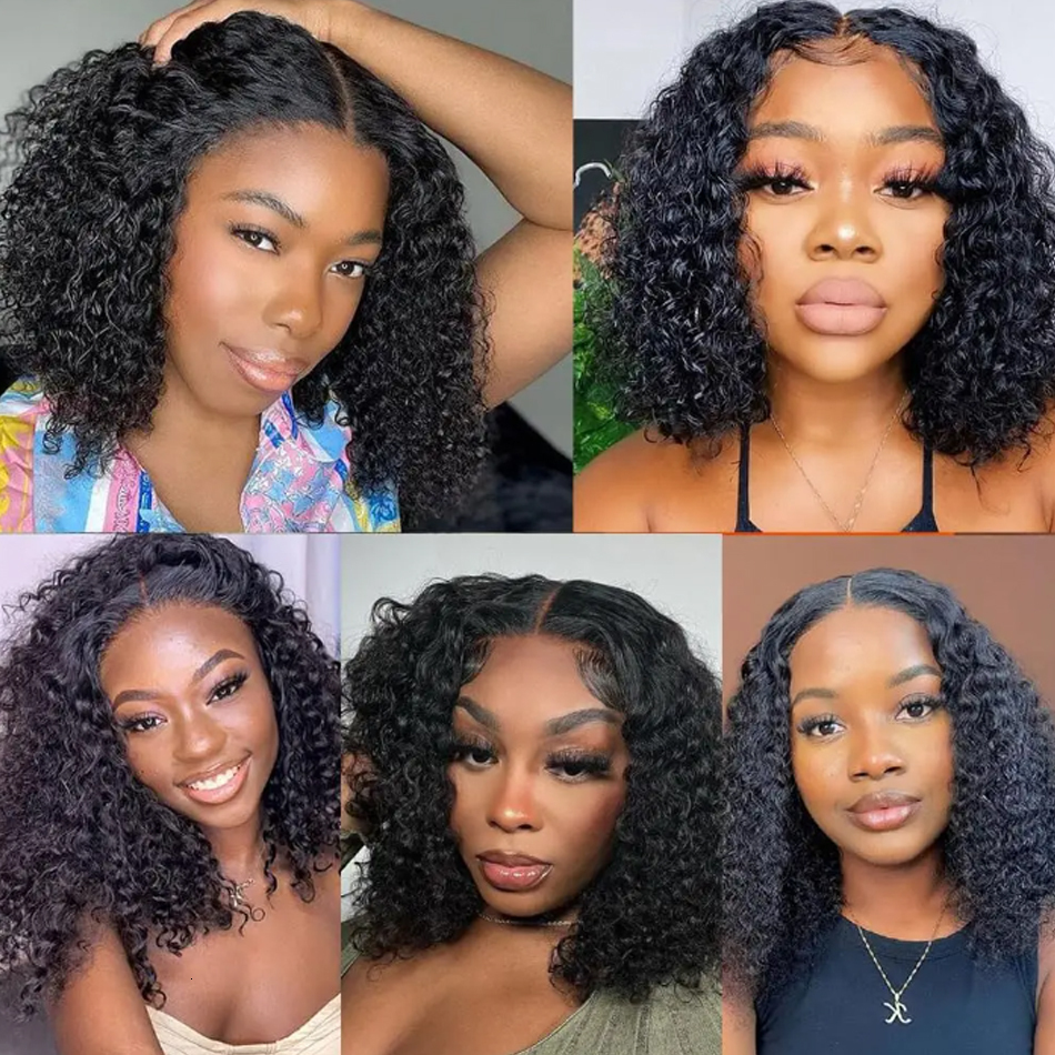 Loose Wave Glueless 13X4 Lace Frontal Brazilian Human Hair Wigs 180% HD Transparent Water Curly Short Bob Wig For Women